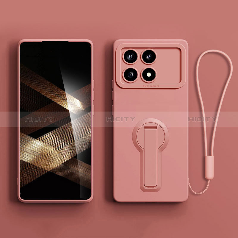 Silikon Hülle Handyhülle Ultra Dünn Schutzhülle Tasche Flexible mit Ständer S01 für Xiaomi Redmi K70 5G Rosa