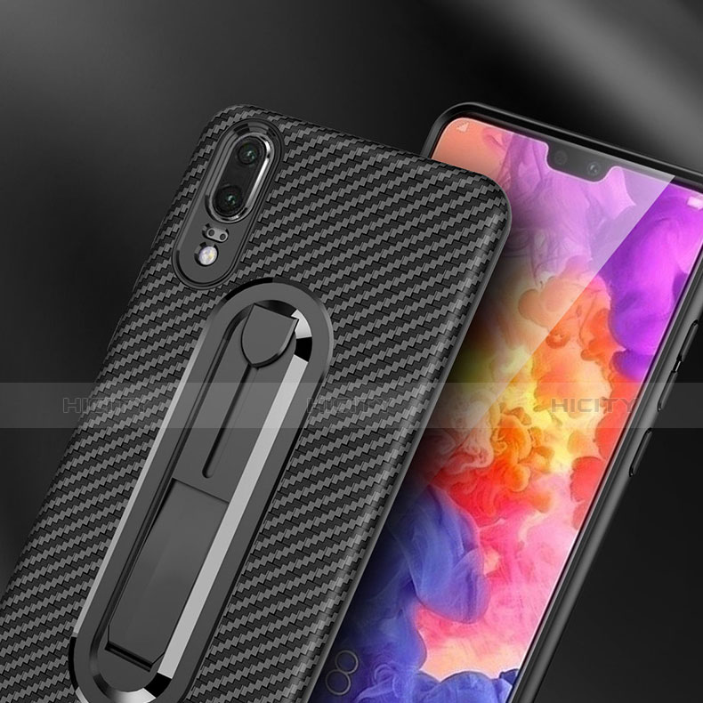 Silikon Hülle Handyhülle Ultra Dünn Schutzhülle Tasche Silikon mit Fingerring Ständer A01 für Huawei P20 groß