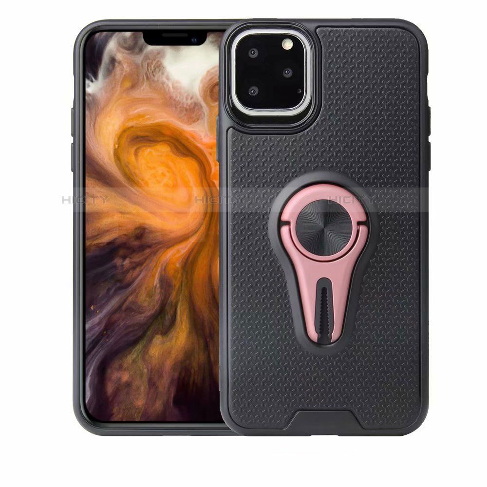 Silikon Hülle Handyhülle Ultra Dünn Schutzhülle Tasche Silikon mit Magnetisch Fingerring Ständer A01 für Apple iPhone 11 Pro Max Rosegold