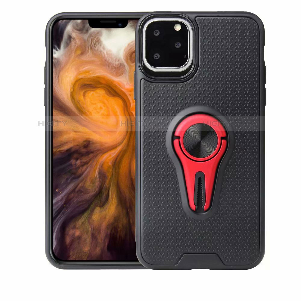 Silikon Hülle Handyhülle Ultra Dünn Schutzhülle Tasche Silikon mit Magnetisch Fingerring Ständer A01 für Apple iPhone 11 Pro Max Rot