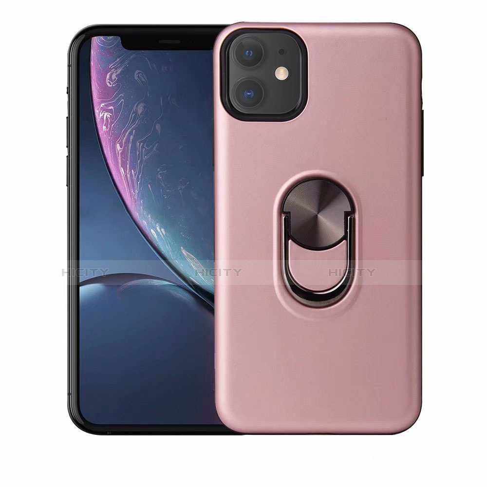 Silikon Hülle Handyhülle Ultra Dünn Schutzhülle Tasche Silikon mit Magnetisch Fingerring Ständer A01 für Apple iPhone 11 Rosegold Plus