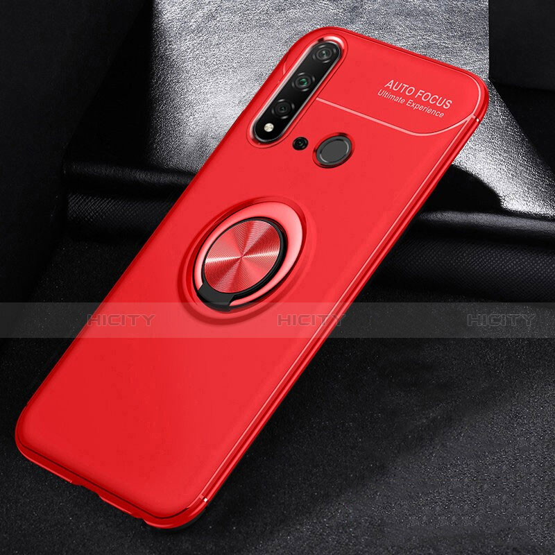 Silikon Hülle Handyhülle Ultra Dünn Schutzhülle Tasche Silikon mit Magnetisch Fingerring Ständer A01 für Huawei Nova 5i Rot