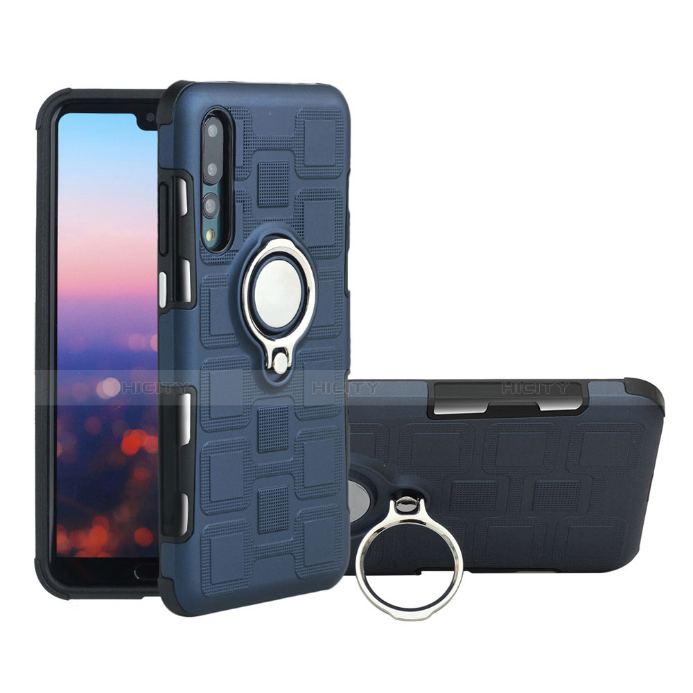 Silikon Hülle Handyhülle Ultra Dünn Schutzhülle Tasche Silikon mit Magnetisch Fingerring Ständer A01 für Huawei P20 Pro Dunkelgrau