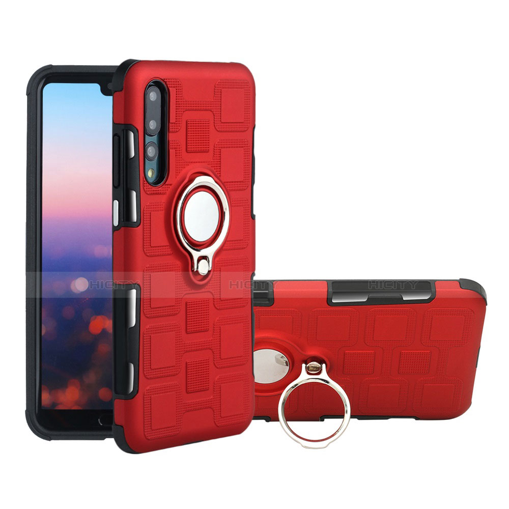 Silikon Hülle Handyhülle Ultra Dünn Schutzhülle Tasche Silikon mit Magnetisch Fingerring Ständer A01 für Huawei P20 Pro Rot