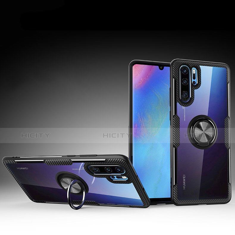 Silikon Hülle Handyhülle Ultra Dünn Schutzhülle Tasche Silikon mit Magnetisch Fingerring Ständer A01 für Huawei P30 Pro