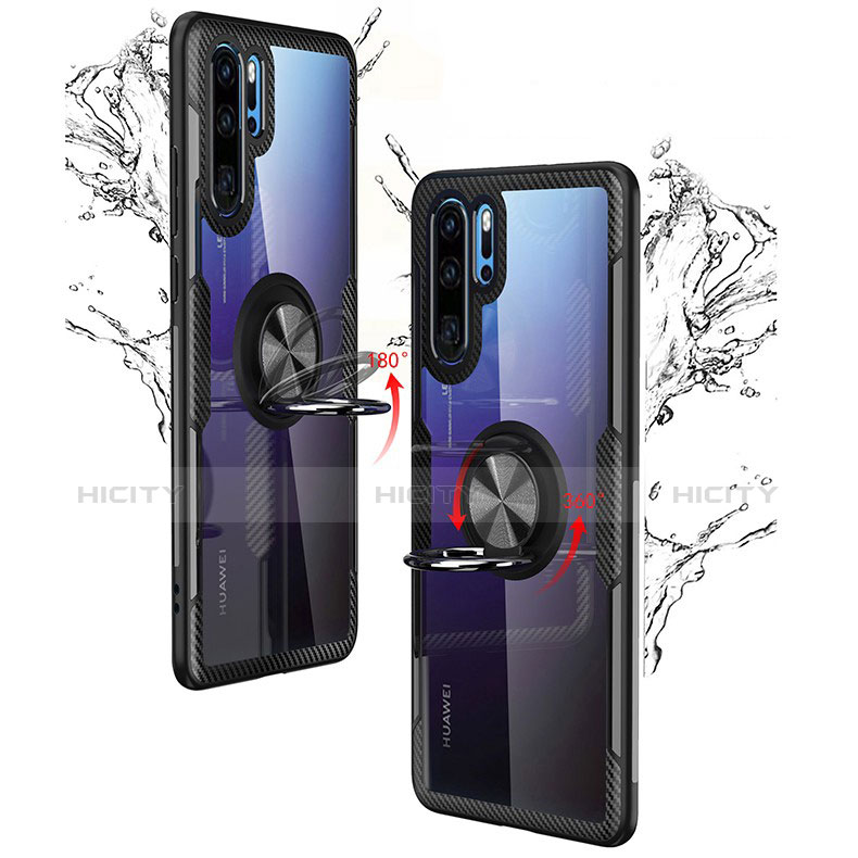 Silikon Hülle Handyhülle Ultra Dünn Schutzhülle Tasche Silikon mit Magnetisch Fingerring Ständer A01 für Huawei P30 Pro New Edition