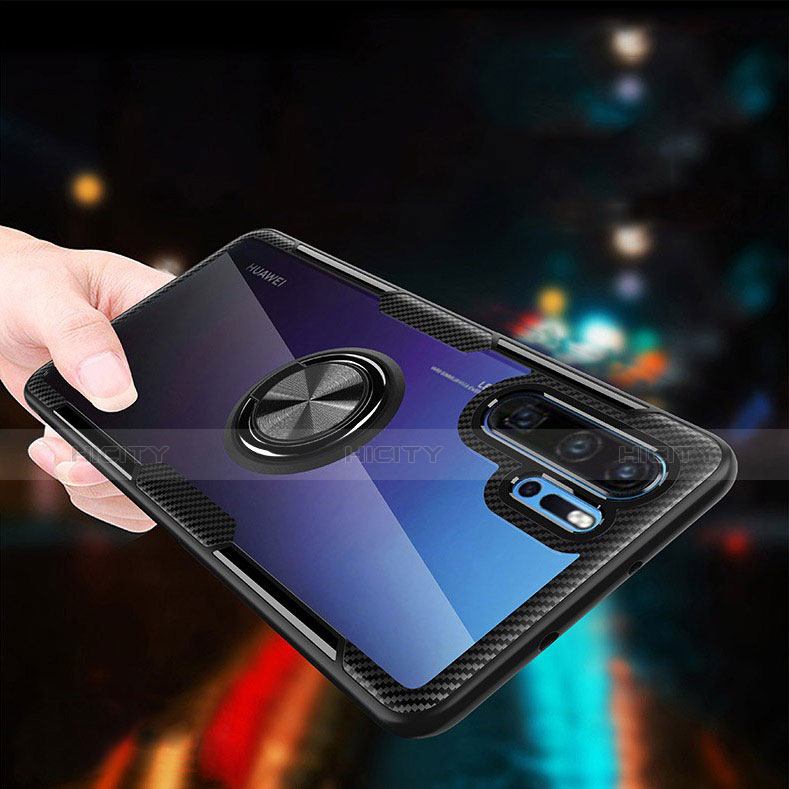 Silikon Hülle Handyhülle Ultra Dünn Schutzhülle Tasche Silikon mit Magnetisch Fingerring Ständer A01 für Huawei P30 Pro New Edition