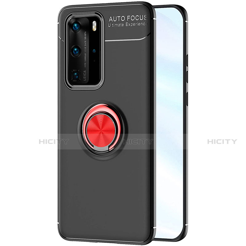 Silikon Hülle Handyhülle Ultra Dünn Schutzhülle Tasche Silikon mit Magnetisch Fingerring Ständer A01 für Huawei P40 Pro Rot und Schwarz