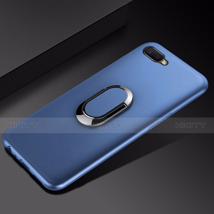 Silikon Hülle Handyhülle Ultra Dünn Schutzhülle Tasche Silikon mit Magnetisch Fingerring Ständer A01 für Oppo R15X Blau