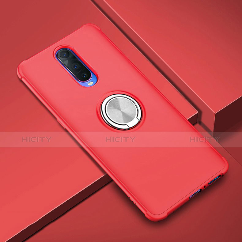 Silikon Hülle Handyhülle Ultra Dünn Schutzhülle Tasche Silikon mit Magnetisch Fingerring Ständer A01 für Oppo R17 Pro Rot Plus