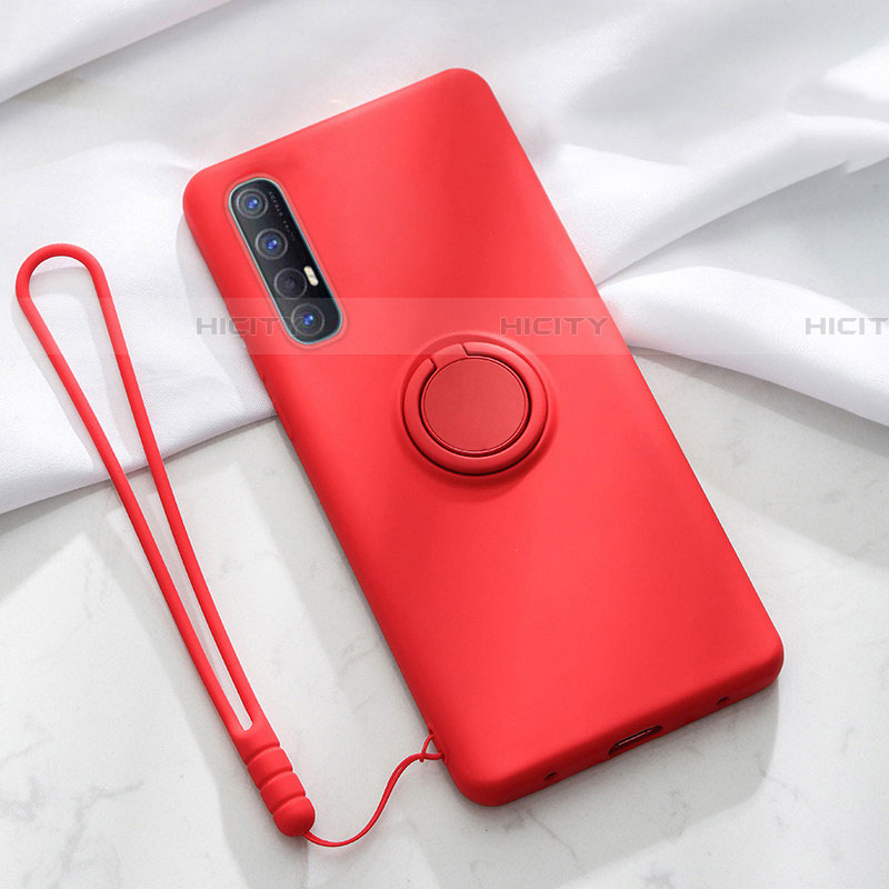 Silikon Hülle Handyhülle Ultra Dünn Schutzhülle Tasche Silikon mit Magnetisch Fingerring Ständer A01 für Oppo Reno3 Pro Rot