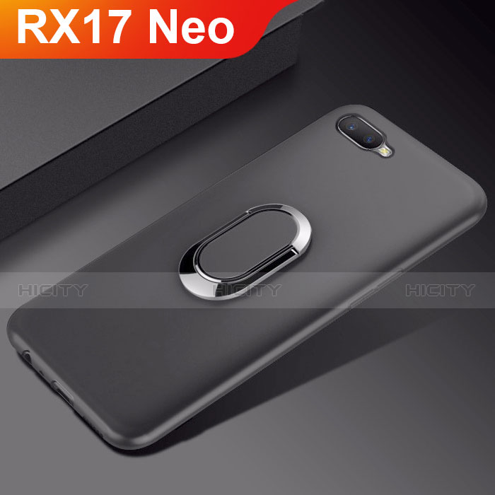 Silikon Hülle Handyhülle Ultra Dünn Schutzhülle Tasche Silikon mit Magnetisch Fingerring Ständer A01 für Oppo RX17 Neo Schwarz Plus