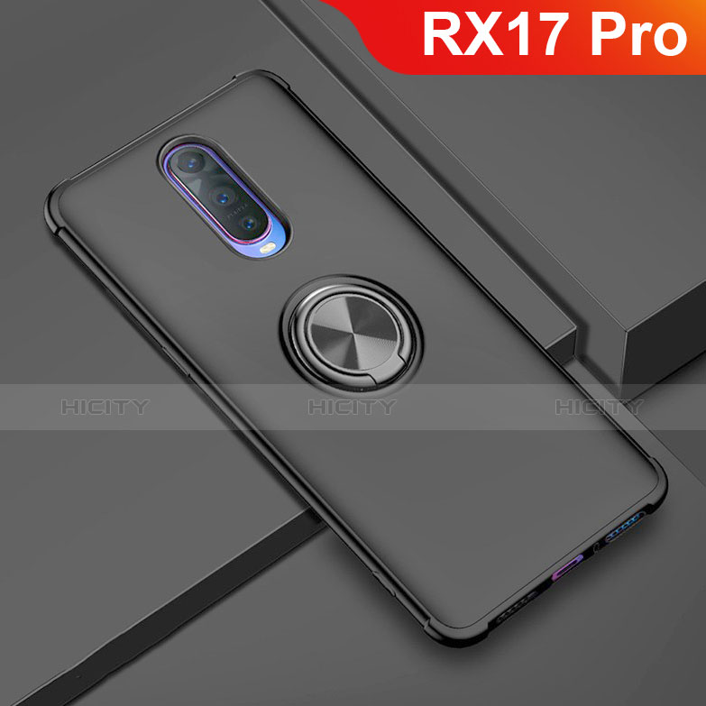 Silikon Hülle Handyhülle Ultra Dünn Schutzhülle Tasche Silikon mit Magnetisch Fingerring Ständer A01 für Oppo RX17 Pro Schwarz