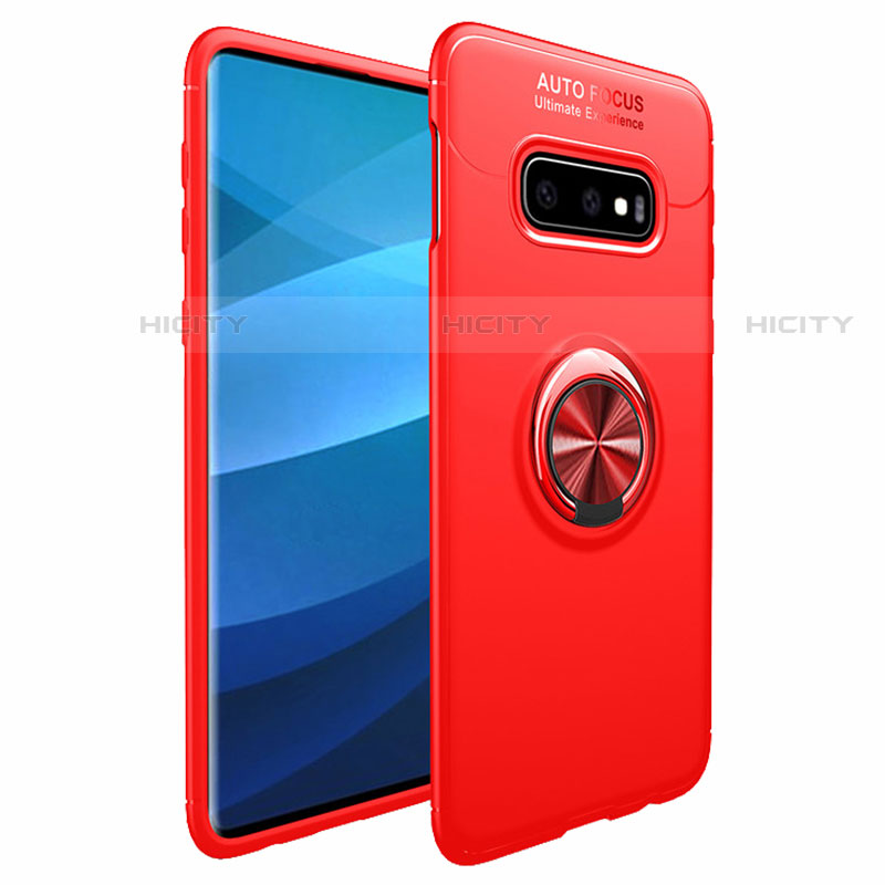 Silikon Hülle Handyhülle Ultra Dünn Schutzhülle Tasche Silikon mit Magnetisch Fingerring Ständer A01 für Samsung Galaxy S10 5G Rot Plus