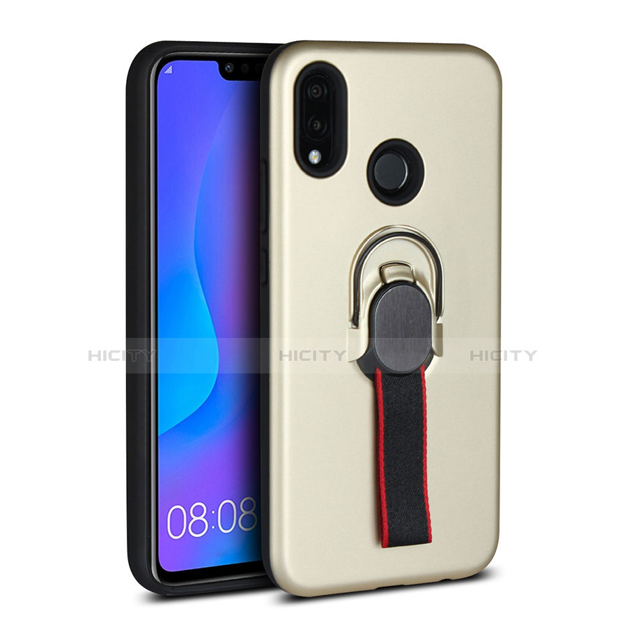 Silikon Hülle Handyhülle Ultra Dünn Schutzhülle Tasche Silikon mit Magnetisch Fingerring Ständer A02 für Huawei Nova 3e Gold