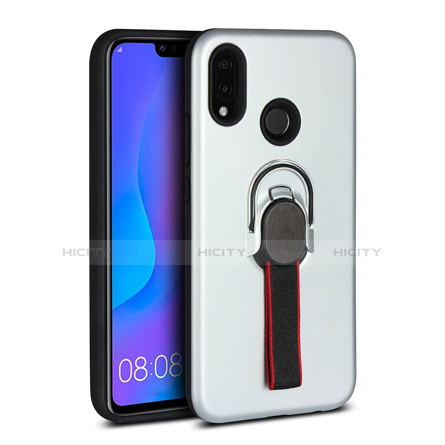 Silikon Hülle Handyhülle Ultra Dünn Schutzhülle Tasche Silikon mit Magnetisch Fingerring Ständer A02 für Huawei Nova 3e Weiß