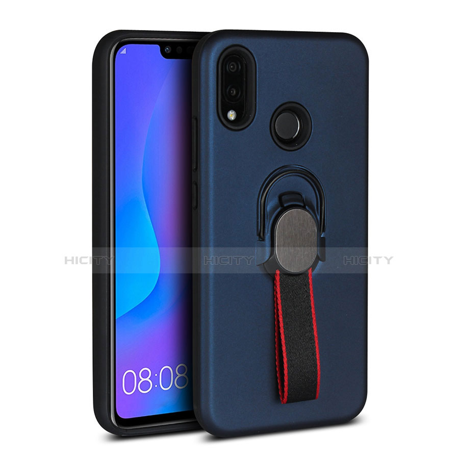 Silikon Hülle Handyhülle Ultra Dünn Schutzhülle Tasche Silikon mit Magnetisch Fingerring Ständer A02 für Huawei P20 Lite Blau Plus