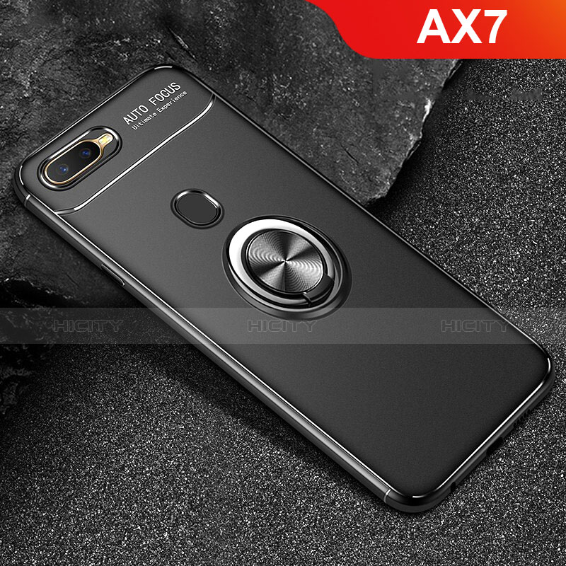 Silikon Hülle Handyhülle Ultra Dünn Schutzhülle Tasche Silikon mit Magnetisch Fingerring Ständer A02 für Oppo AX7 Schwarz