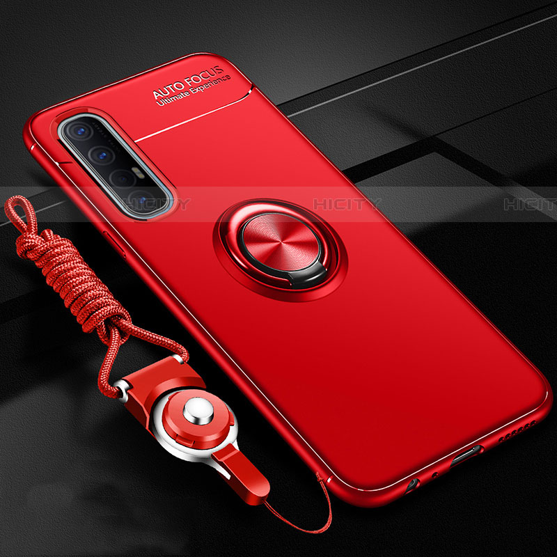 Silikon Hülle Handyhülle Ultra Dünn Schutzhülle Tasche Silikon mit Magnetisch Fingerring Ständer A02 für Oppo Reno3 Pro Rot