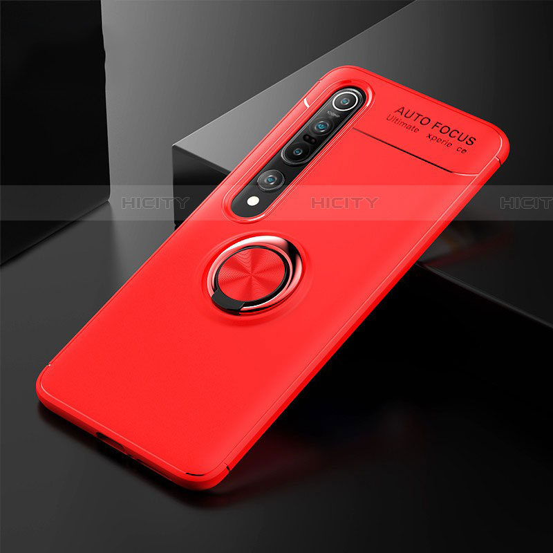 Silikon Hülle Handyhülle Ultra Dünn Schutzhülle Tasche Silikon mit Magnetisch Fingerring Ständer A02 für Xiaomi Mi 10 Pro Rot Plus