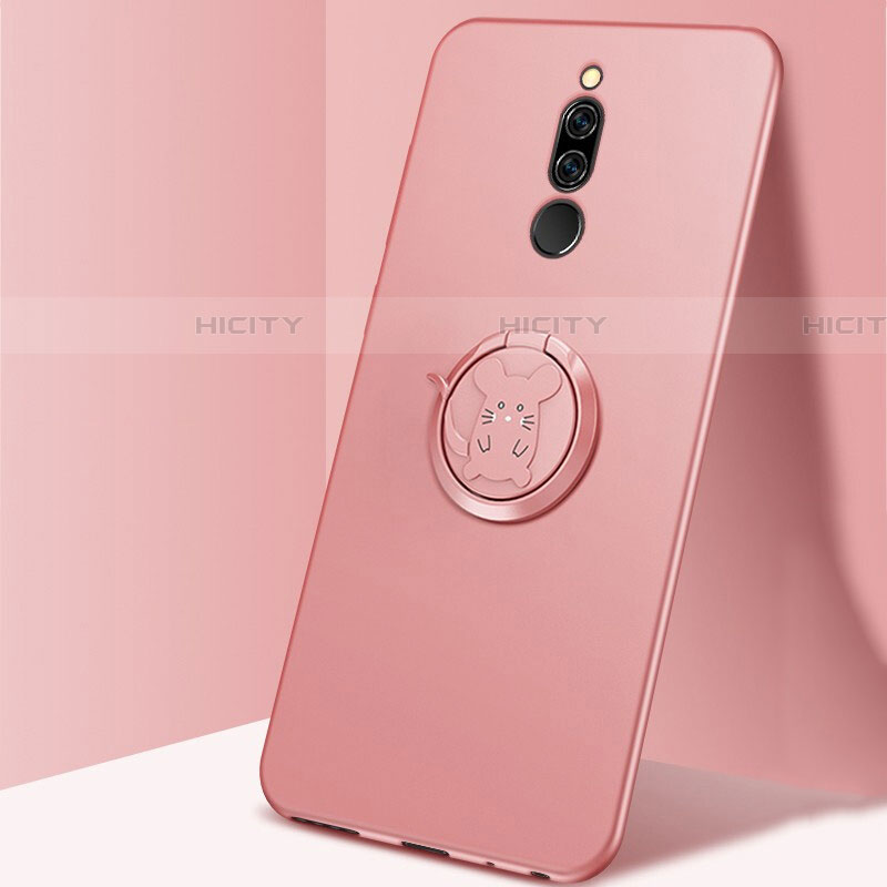 Silikon Hülle Handyhülle Ultra Dünn Schutzhülle Tasche Silikon mit Magnetisch Fingerring Ständer A02 für Xiaomi Redmi 8 Rosa