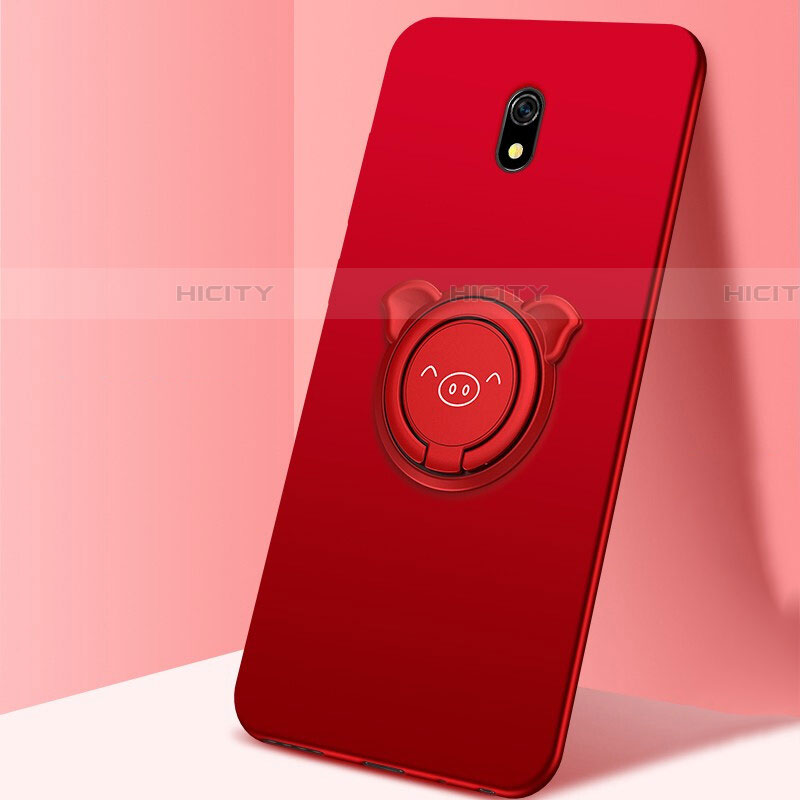 Silikon Hülle Handyhülle Ultra Dünn Schutzhülle Tasche Silikon mit Magnetisch Fingerring Ständer A03 für Xiaomi Redmi 8A Rot