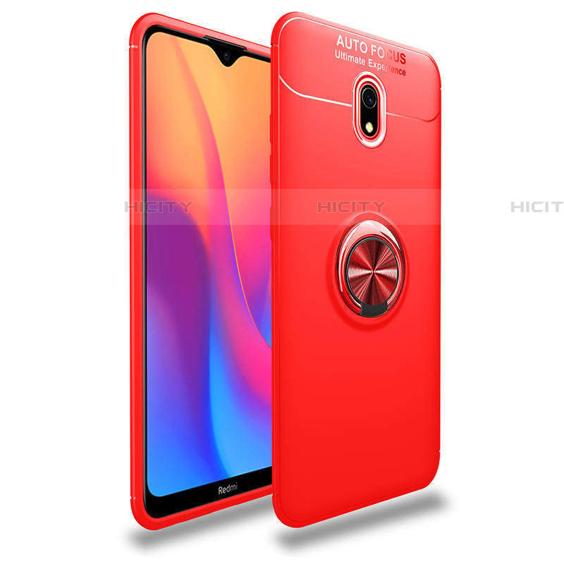 Silikon Hülle Handyhülle Ultra Dünn Schutzhülle Tasche Silikon mit Magnetisch Fingerring Ständer A04 für Xiaomi Redmi 8A Rot Plus