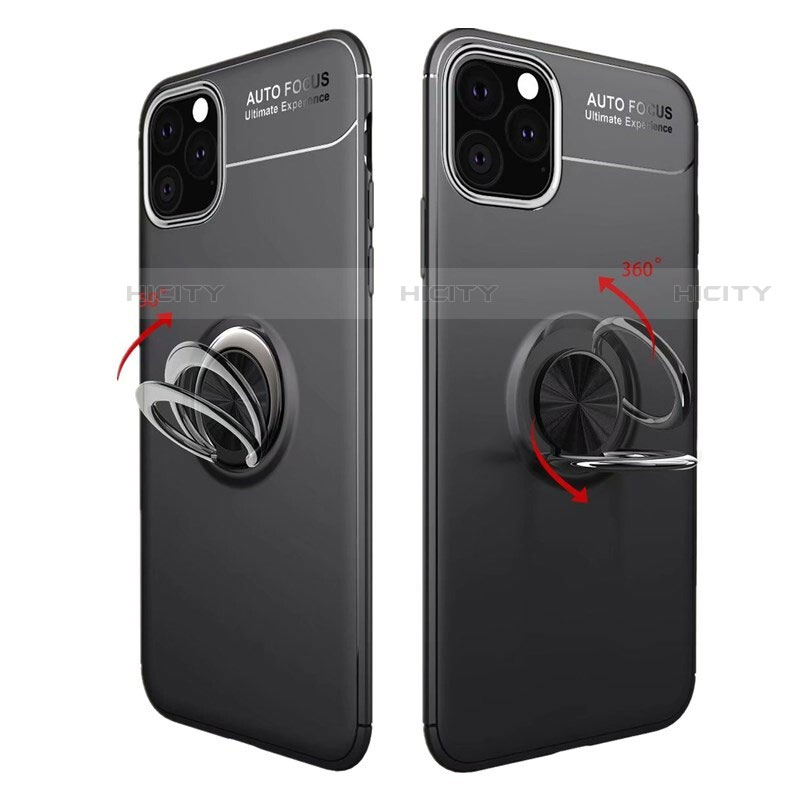 Silikon Hülle Handyhülle Ultra Dünn Schutzhülle Tasche Silikon mit Magnetisch Fingerring Ständer für Apple iPhone 11 Pro