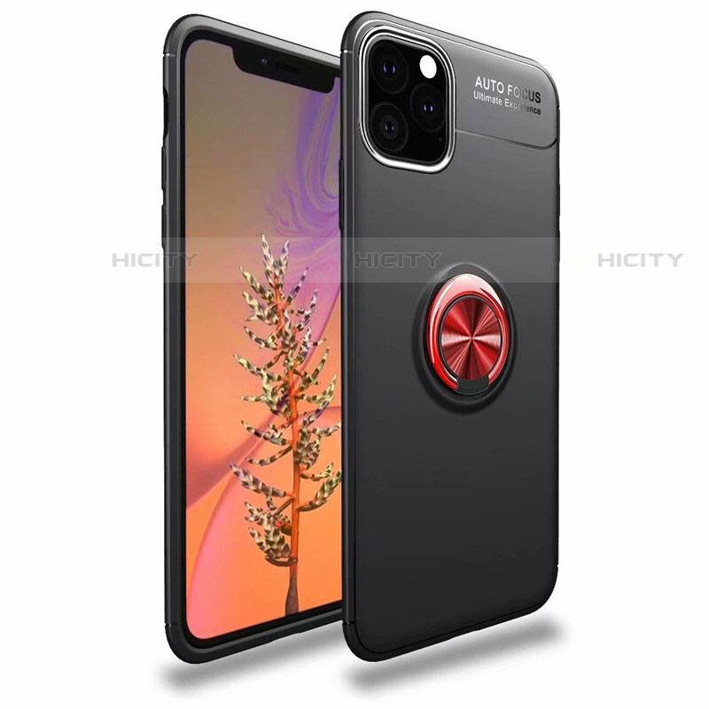 Silikon Hülle Handyhülle Ultra Dünn Schutzhülle Tasche Silikon mit Magnetisch Fingerring Ständer für Apple iPhone 11 Pro Rot und Schwarz