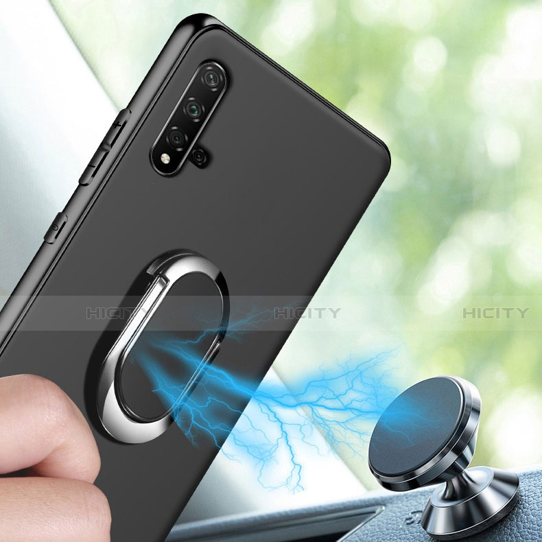 Silikon Hülle Handyhülle Ultra Dünn Schutzhülle Tasche Silikon mit Magnetisch Fingerring Ständer für Huawei Honor 20