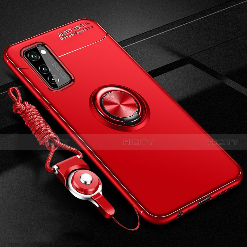 Silikon Hülle Handyhülle Ultra Dünn Schutzhülle Tasche Silikon mit Magnetisch Fingerring Ständer für Huawei Honor View 30 Pro 5G Rot Plus