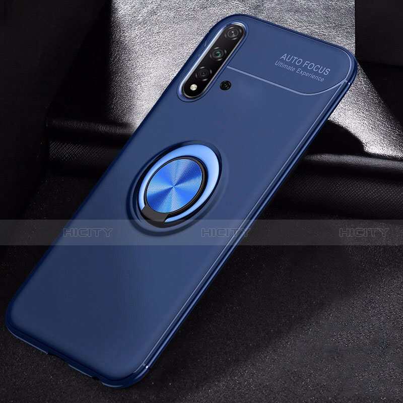 Silikon Hülle Handyhülle Ultra Dünn Schutzhülle Tasche Silikon mit Magnetisch Fingerring Ständer für Huawei Nova 5 Pro Blau Plus