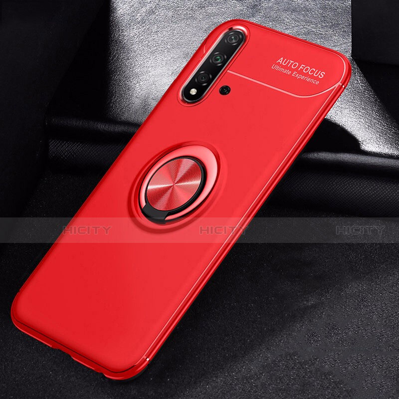 Silikon Hülle Handyhülle Ultra Dünn Schutzhülle Tasche Silikon mit Magnetisch Fingerring Ständer für Huawei Nova 5 Pro Rot Plus