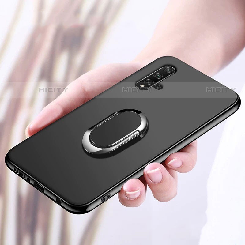 Silikon Hülle Handyhülle Ultra Dünn Schutzhülle Tasche Silikon mit Magnetisch Fingerring Ständer für Huawei Nova 5T groß