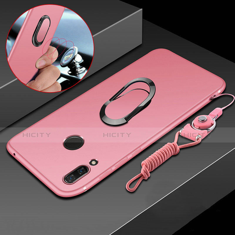 Silikon Hülle Handyhülle Ultra Dünn Schutzhülle Tasche Silikon mit Magnetisch Fingerring Ständer für Huawei P Smart+ Plus Rosa