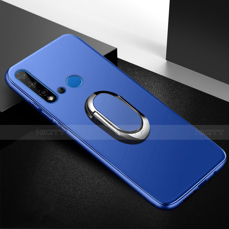 Silikon Hülle Handyhülle Ultra Dünn Schutzhülle Tasche Silikon mit Magnetisch Fingerring Ständer für Huawei P20 Lite (2019) Blau