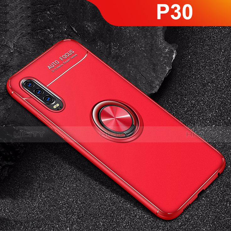 Silikon Hülle Handyhülle Ultra Dünn Schutzhülle Tasche Silikon mit Magnetisch Fingerring Ständer für Huawei P30 Rot