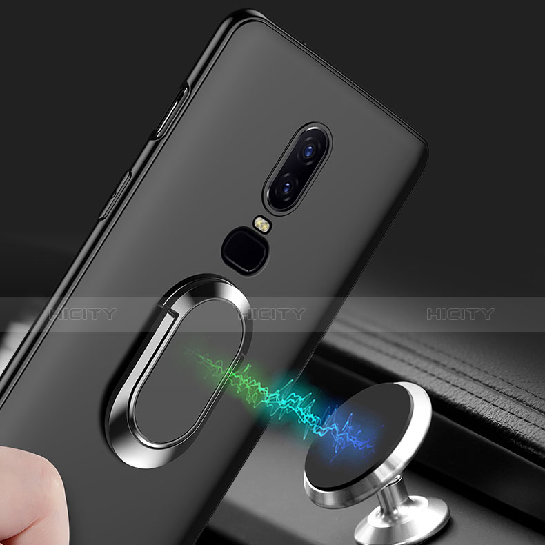 Silikon Hülle Handyhülle Ultra Dünn Schutzhülle Tasche Silikon mit Magnetisch Fingerring Ständer für OnePlus 6T