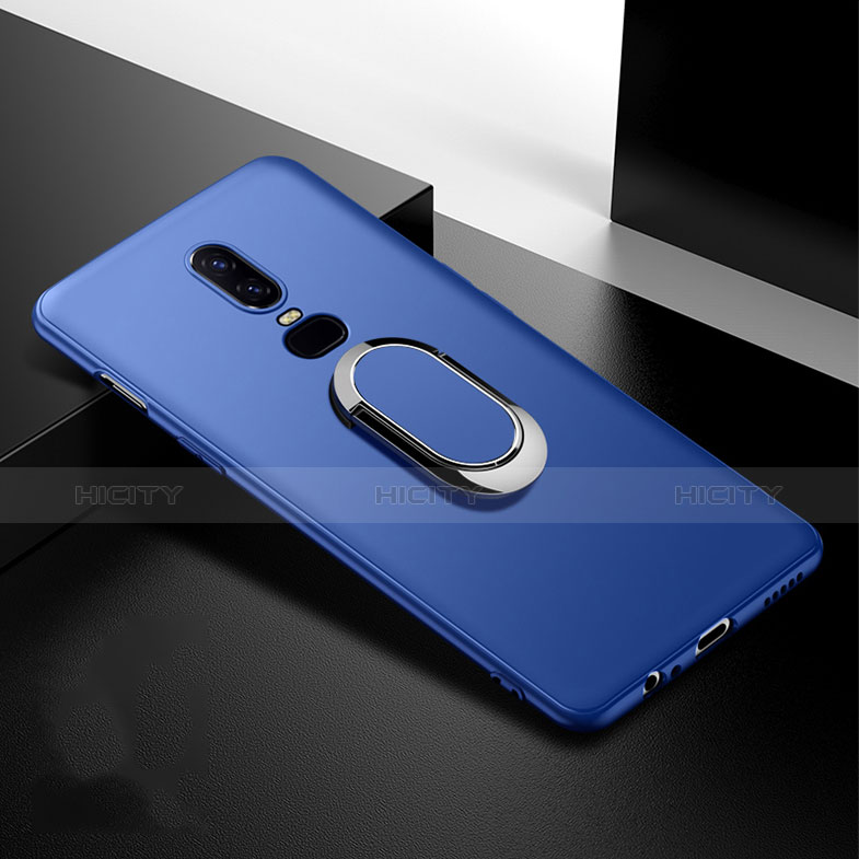 Silikon Hülle Handyhülle Ultra Dünn Schutzhülle Tasche Silikon mit Magnetisch Fingerring Ständer für OnePlus 6T Blau