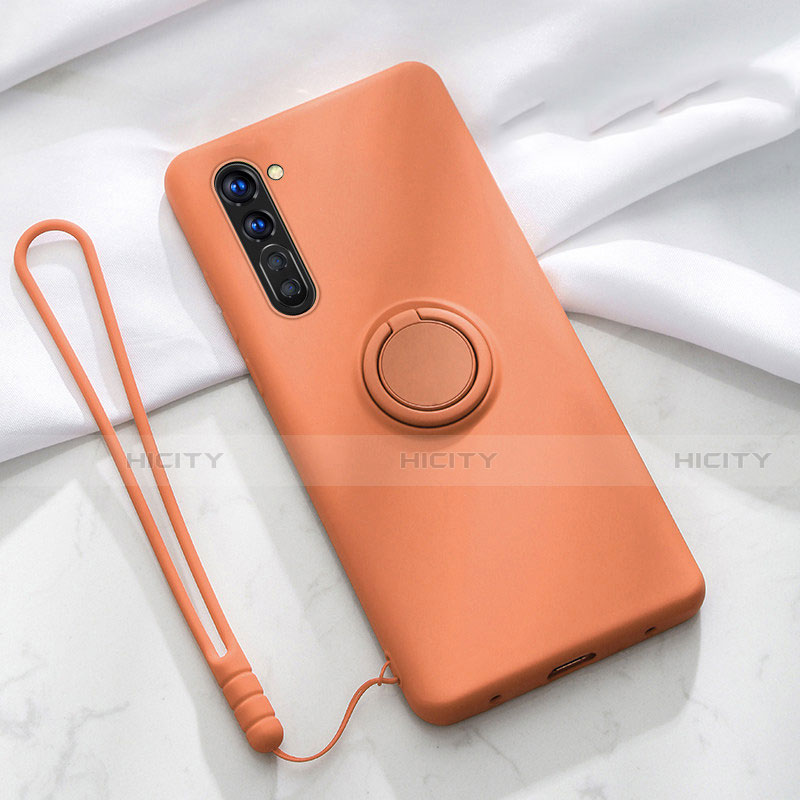 Silikon Hülle Handyhülle Ultra Dünn Schutzhülle Tasche Silikon mit Magnetisch Fingerring Ständer für Oppo F15 Orange Plus