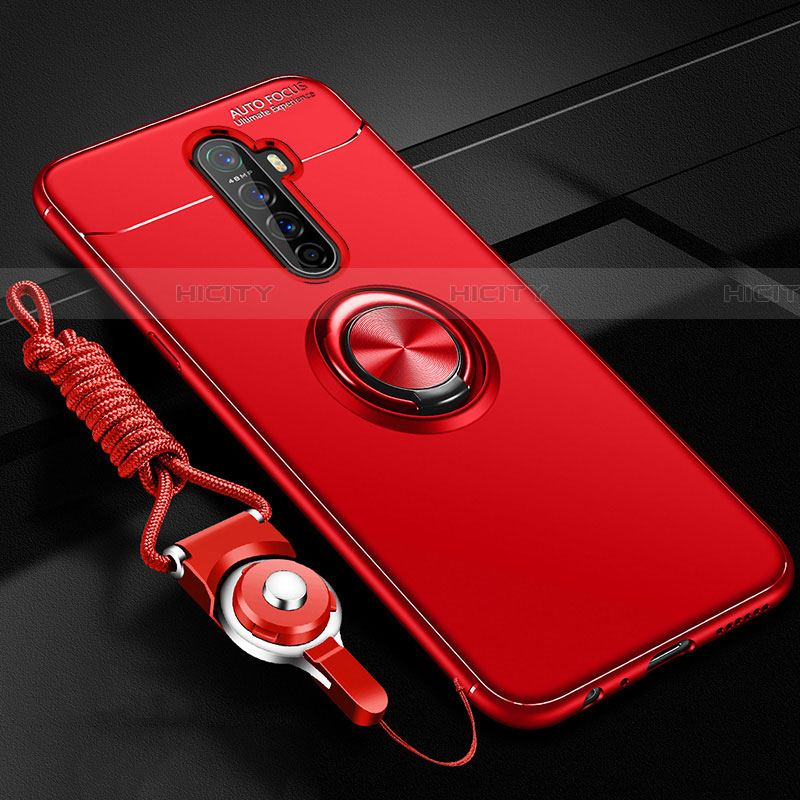 Silikon Hülle Handyhülle Ultra Dünn Schutzhülle Tasche Silikon mit Magnetisch Fingerring Ständer für Oppo Reno Ace Rot Plus