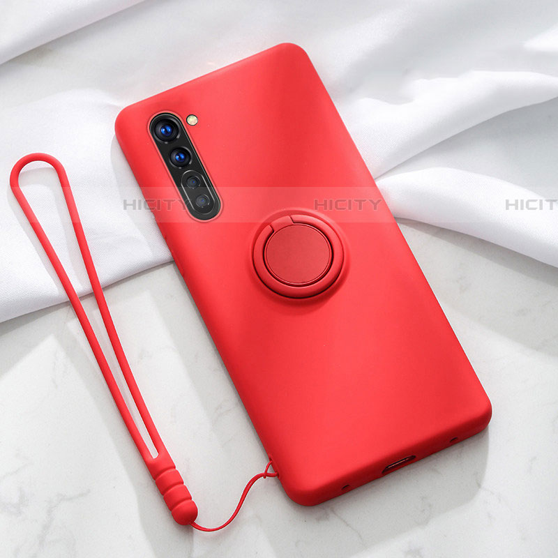 Silikon Hülle Handyhülle Ultra Dünn Schutzhülle Tasche Silikon mit Magnetisch Fingerring Ständer für Oppo Reno3 Rot Plus