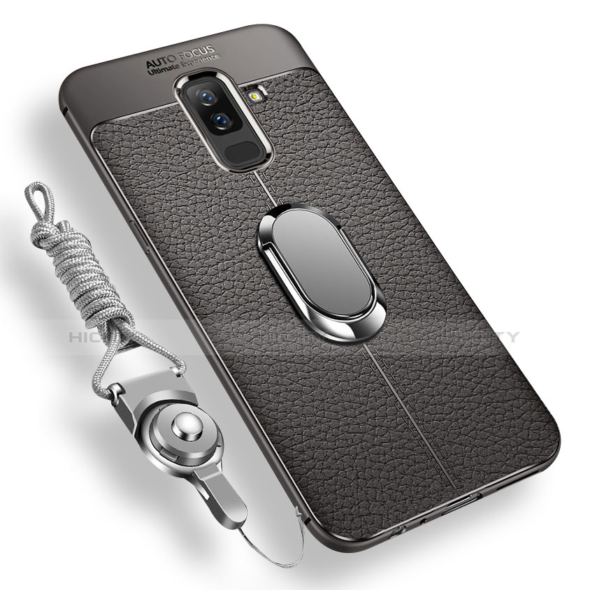 Silikon Hülle Handyhülle Ultra Dünn Schutzhülle Tasche Silikon mit Magnetisch Fingerring Ständer für Samsung Galaxy A6 Plus (2018) Grau