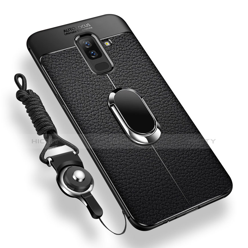 Silikon Hülle Handyhülle Ultra Dünn Schutzhülle Tasche Silikon mit Magnetisch Fingerring Ständer für Samsung Galaxy A6 Plus (2018) Schwarz