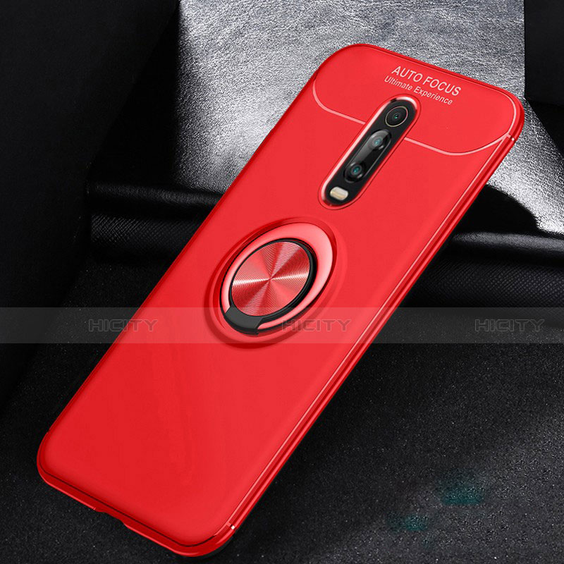 Silikon Hülle Handyhülle Ultra Dünn Schutzhülle Tasche Silikon mit Magnetisch Fingerring Ständer für Xiaomi Mi 9T Rot