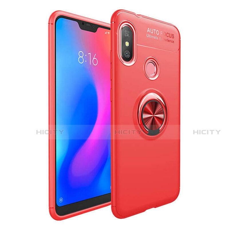 Silikon Hülle Handyhülle Ultra Dünn Schutzhülle Tasche Silikon mit Magnetisch Fingerring Ständer für Xiaomi Redmi 6 Pro Rot