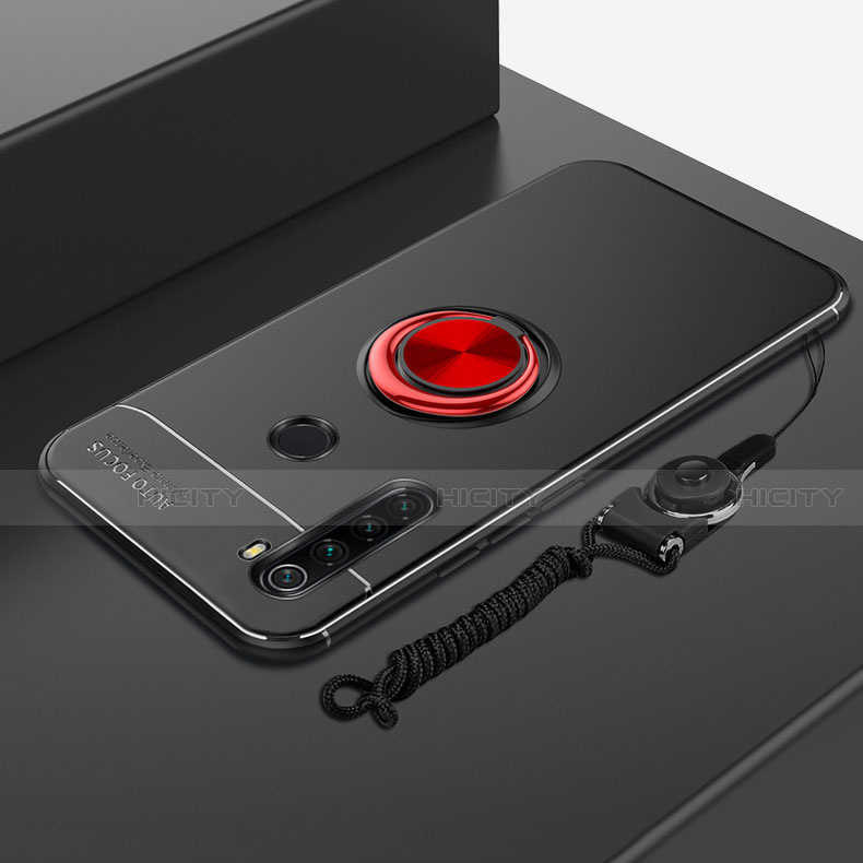 Silikon Hülle Handyhülle Ultra Dünn Schutzhülle Tasche Silikon mit Magnetisch Fingerring Ständer für Xiaomi Redmi Note 8 (2021) Rot und Schwarz