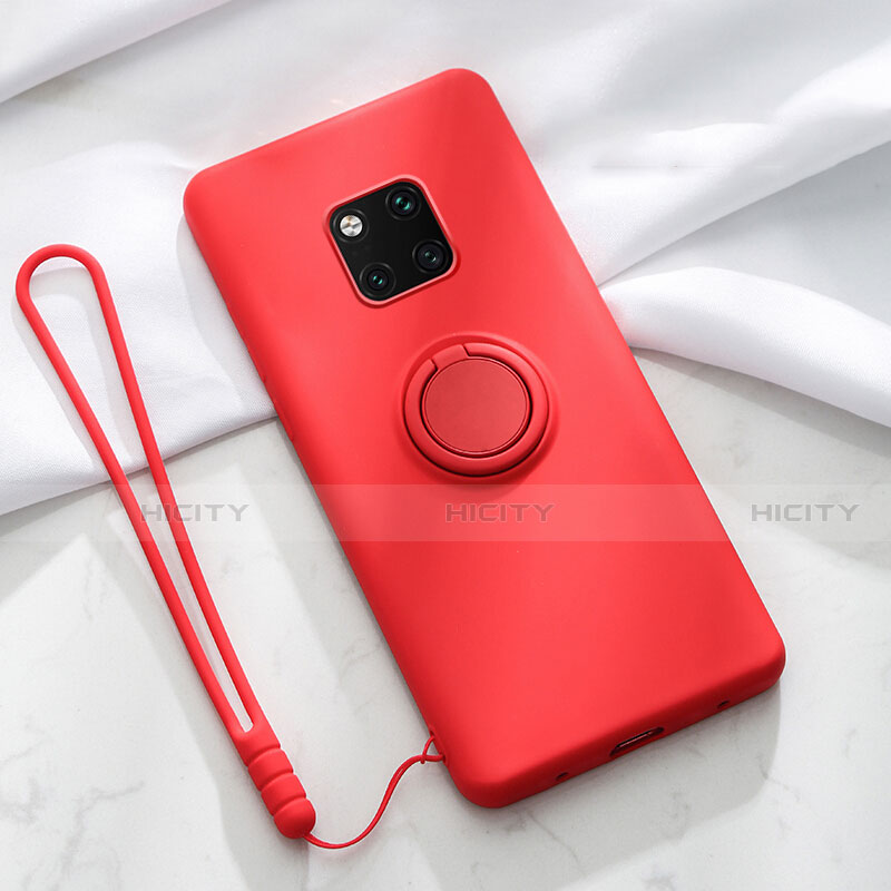 Silikon Hülle Handyhülle Ultra Dünn Schutzhülle Tasche Silikon mit Magnetisch Fingerring Ständer T01 für Huawei Mate 20 Pro Rot