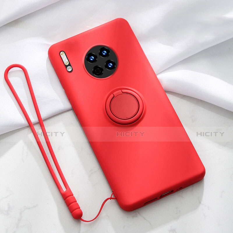 Silikon Hülle Handyhülle Ultra Dünn Schutzhülle Tasche Silikon mit Magnetisch Fingerring Ständer T01 für Huawei Mate 30 5G Rot