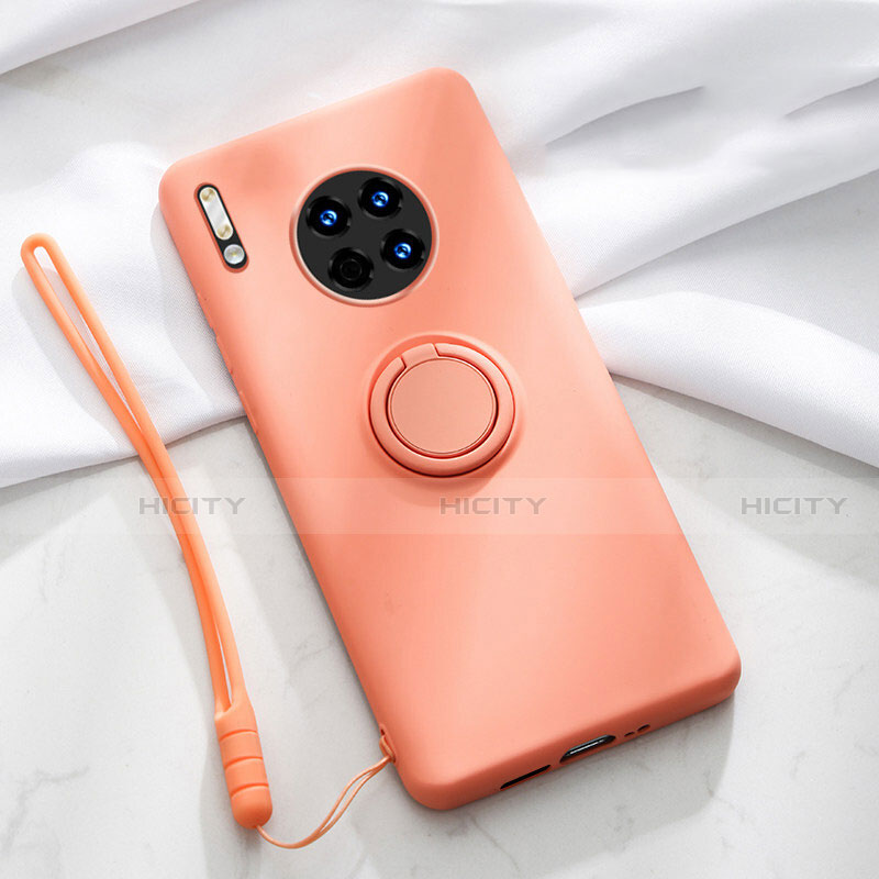 Silikon Hülle Handyhülle Ultra Dünn Schutzhülle Tasche Silikon mit Magnetisch Fingerring Ständer T01 für Huawei Mate 30E Pro 5G Orange